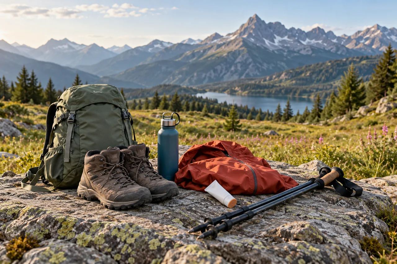 Day-hiking equipment for a Montenegro mountain outing