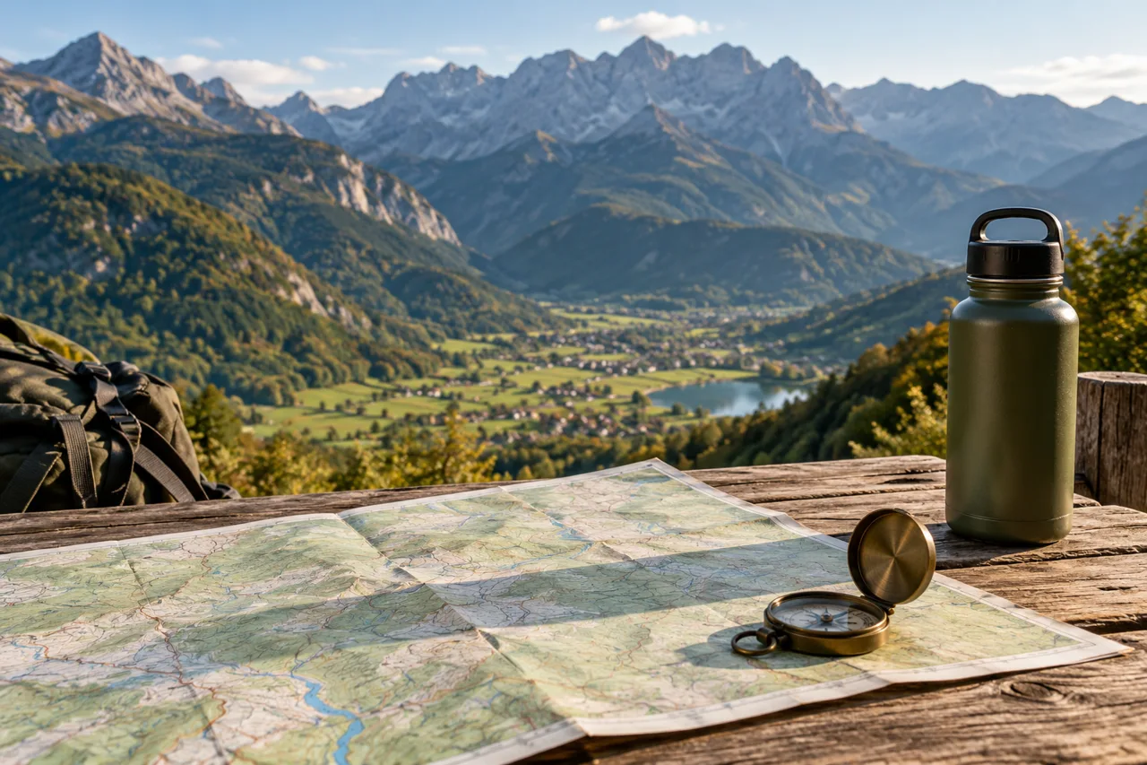 Hiking map and compass for planning a Gusinje outing